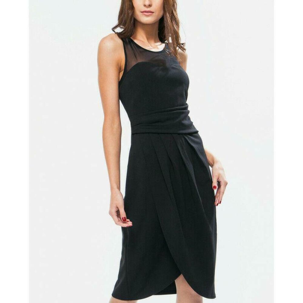 B YOUNG women's illusion neck pleated Black dress 183$ size 40